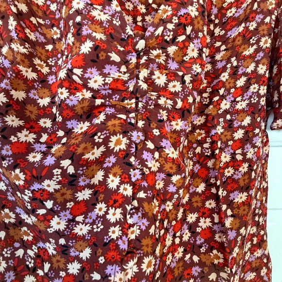 Madewell Rust Floral V-Neck Puff-Sleeve Top - Picture 2 of 8